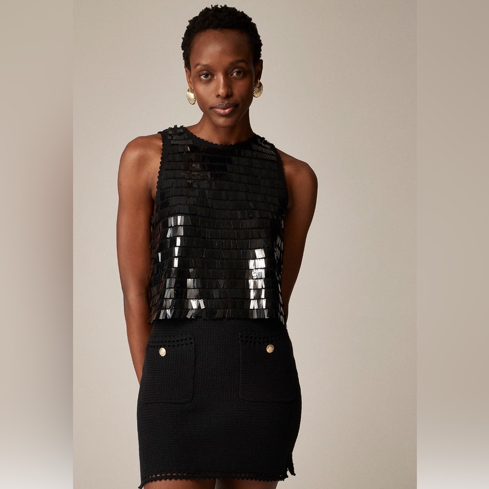 J.Crew Crochet Sequin Tank Top Scalloped  Size M Women’s  New Black